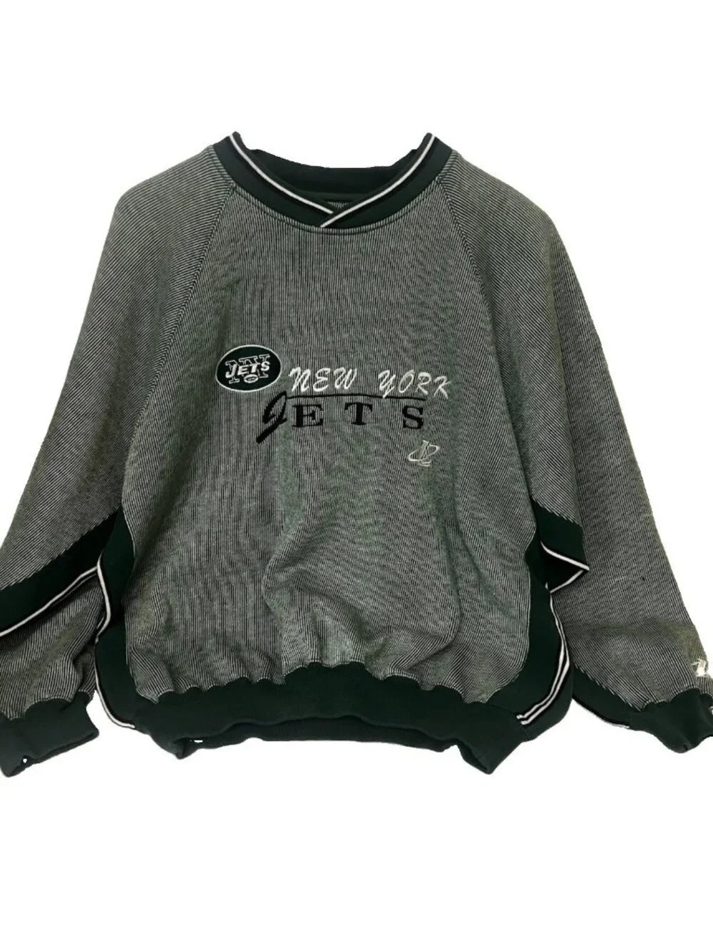 Vtg 90s NY JETS “Authentic Pro Line” Crewneck Sweatshirt Size L Green Striped.